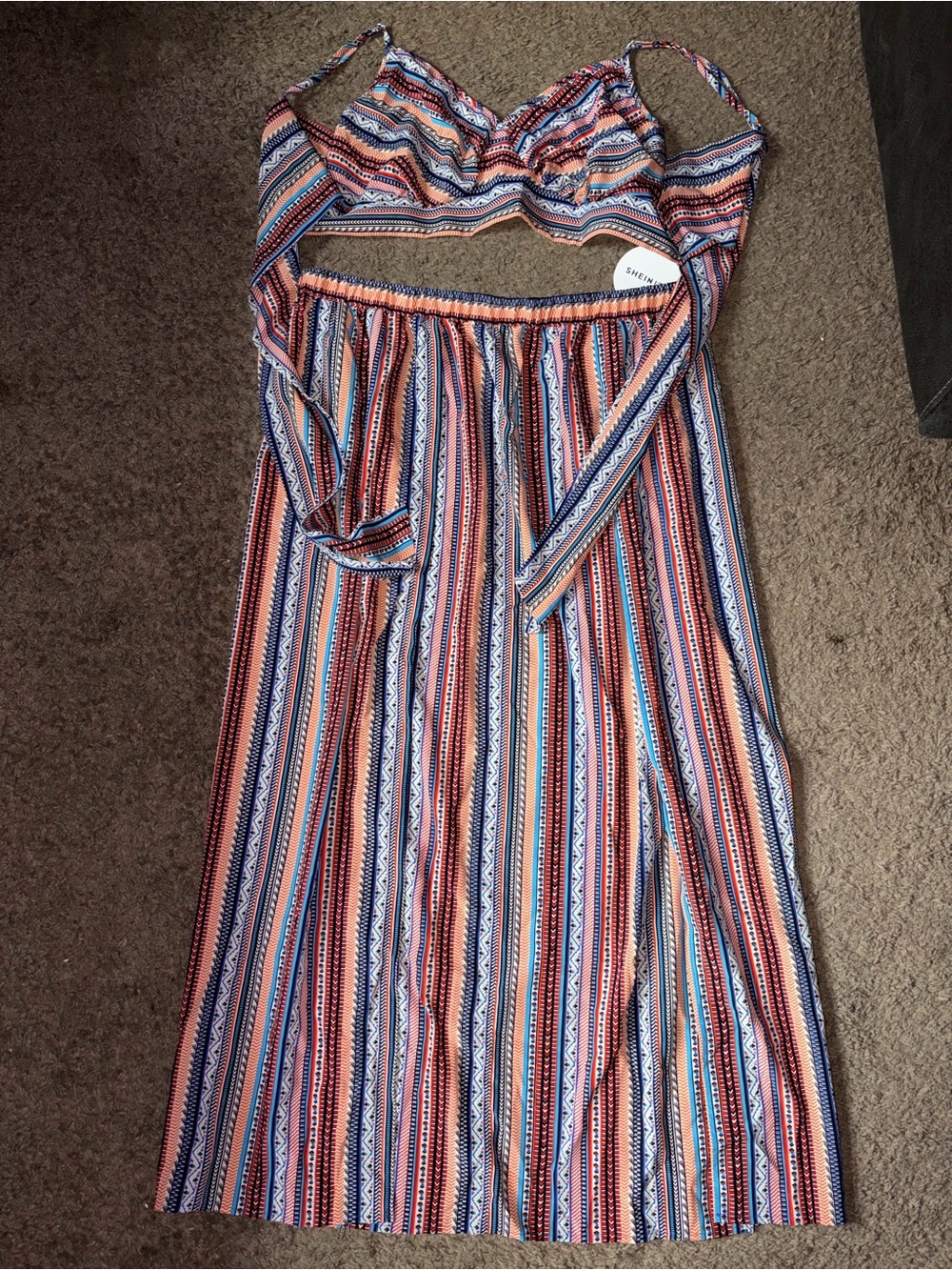 SHEIN Coral Navy Cream Striped Vacation set
